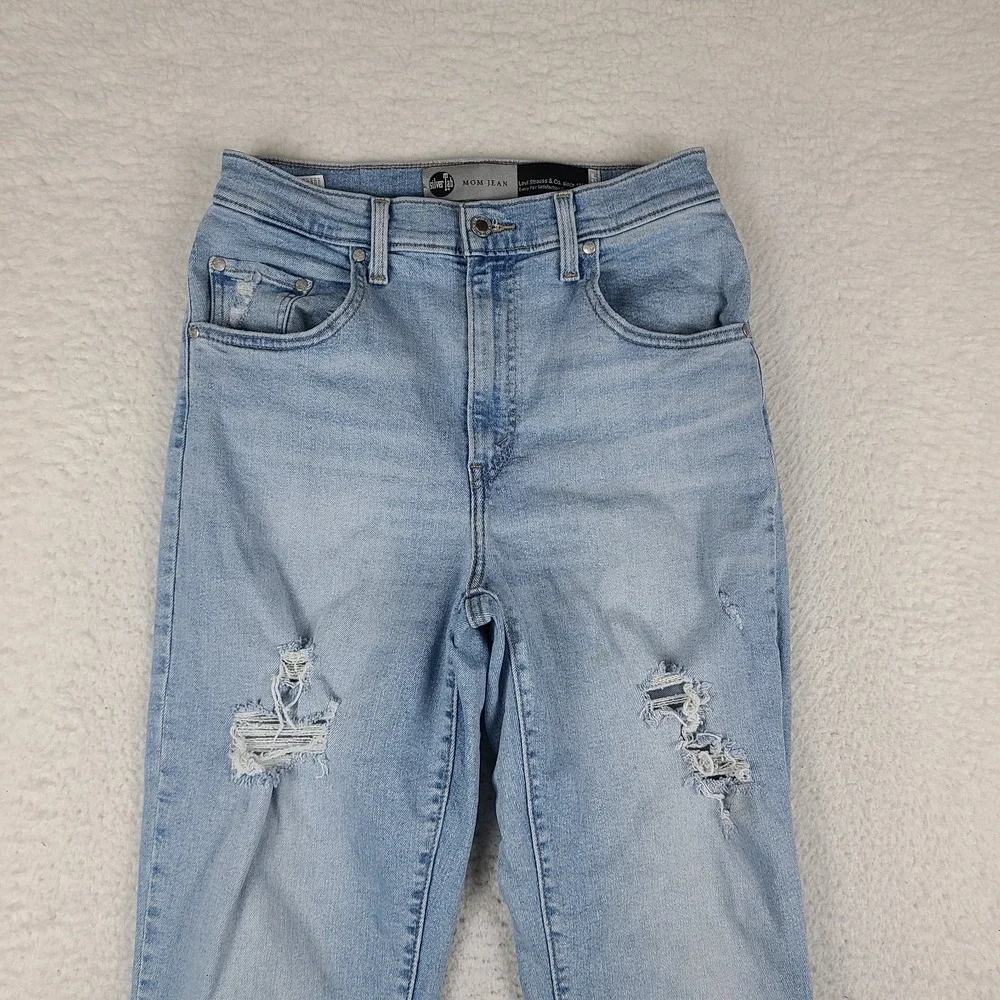 Levi's SilverTab Jeans Womens 29x27 Blue Mom Jean Distress Light Wash Waterless*